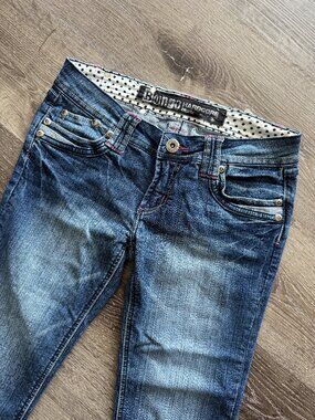 Vtg Y2K Bongo Hardcore dark wash distressed stretch denim emo low rise jeans / 5